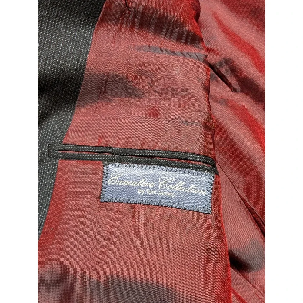 Tom James Men's Blazer 40R Charcoal Pinstripe Wool Executive Collection Vintage